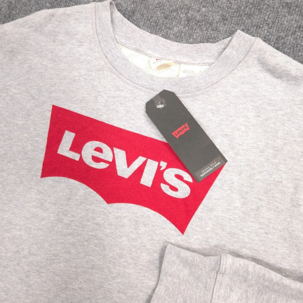 Levis Sweatshirt Mens L‎ Gray Heather Graphic Standard Crewneck Relaxed Fit NEW